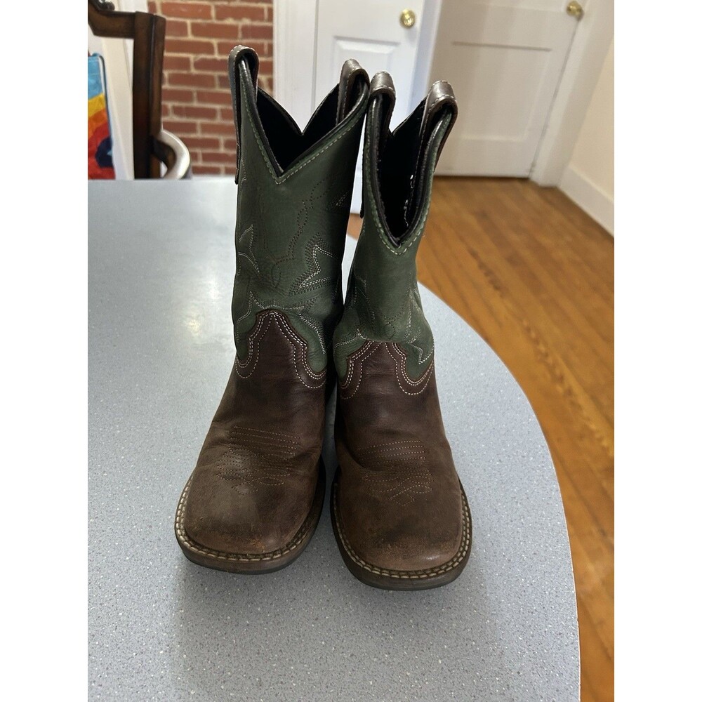 Brown And Green Roper Little Kids Boots Size 1 Square Toe Cowboy Western Youth